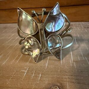 Silver Butterfly Cuff Bracelet with Iridescent Accents